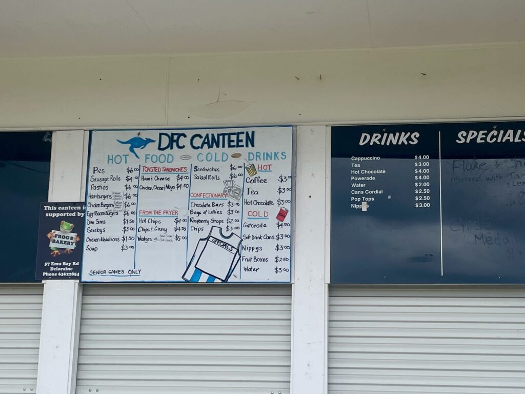 Deloraine Football Club Canteen prices