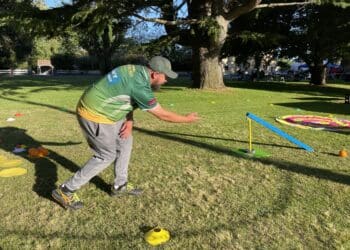 Westbury Bowls' Anthony Lowery bowling a ball in Westbury on the Village Green.