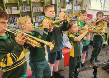 OLOM students playing musical instruments paid with funding from the Community Bank Deloraine and Surrounds.