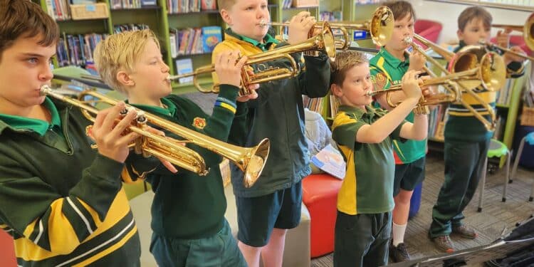 OLOM students playing musical instruments paid with funding from the Community Bank Deloraine and Surrounds.
