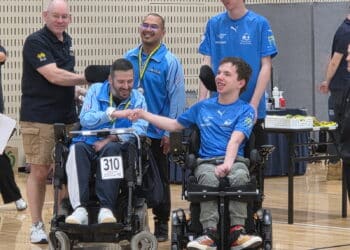 Rohan Eastley competing at a boccia competition.