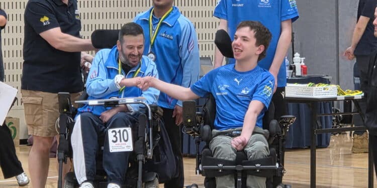 Rohan Eastley competing at a boccia competition.
