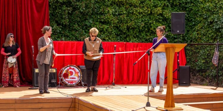 Deloraine's Pocket Park opening ceremony featuring Rachael Koch and Heather Ewings. Photo provided by Eugenie Dumot