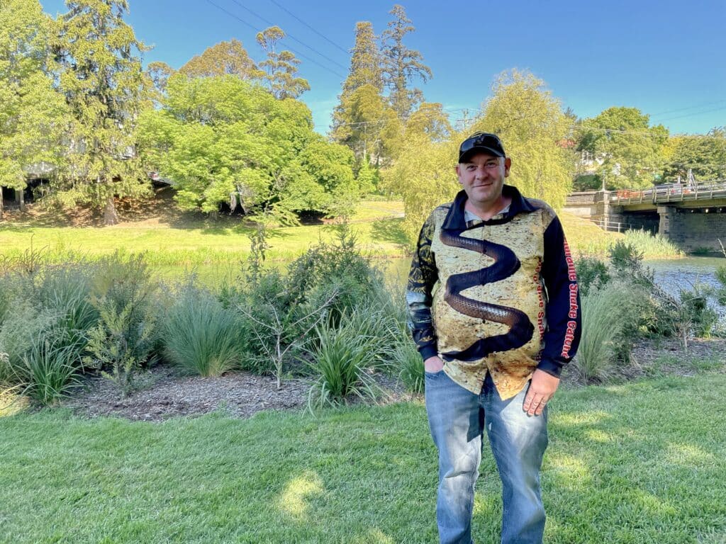 Snake Catcher - Ben Hyde at the Meander River in Deloraine.