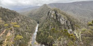 alum cliffs shot looking down into the river below.