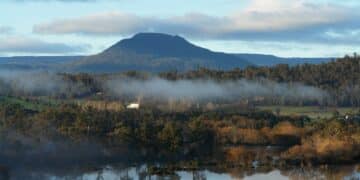 A misty view across the Meander Valley. Photo credit: Dan Fellows.
