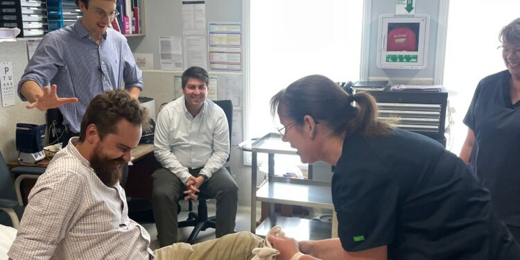 These scenes were all part of a Deloraine Medical Centre practice-wide medical simulation training session with Dr Hawkins