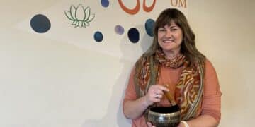 Suzie Brazendale in her home yoga studio in Hadspen. Harmonious Hatha Yoga.