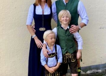 Owners of the Mole Creek Hotel and Tassie Tiger Bar, Yara Kes (rear left) and Kai Jördens (rear right) with their two sons.