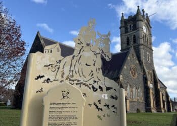 The Westbury Silhouette Trail takes walkers past Holy Trinity Catholic Church.