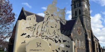 The Westbury Silhouette Trail takes walkers past Holy Trinity Catholic Church.