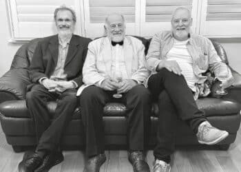 The Sandwich Board of Broken Dreams actors, Greg Burgess (left), Fritz Robinson (centre) and Rob van der Elst (right) star in the film. Photo credit Venetia Seddon.